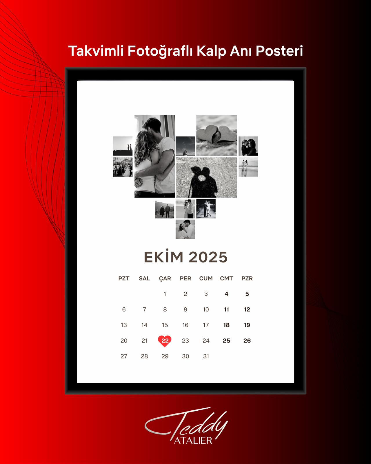 Takvimli Fotoğraflı Kalp Anı Posteri